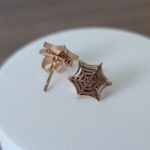 Rose Gold-tone Stainless Steel Spider Web Earring Studs